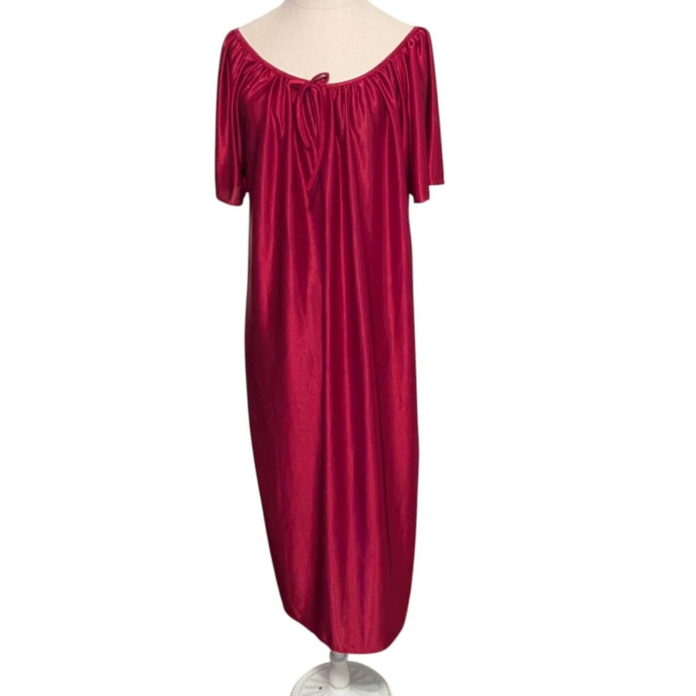 Vintage Satin Nightgown‎ Housedress Loungewear H N Short Sleeve Jewel Tones
